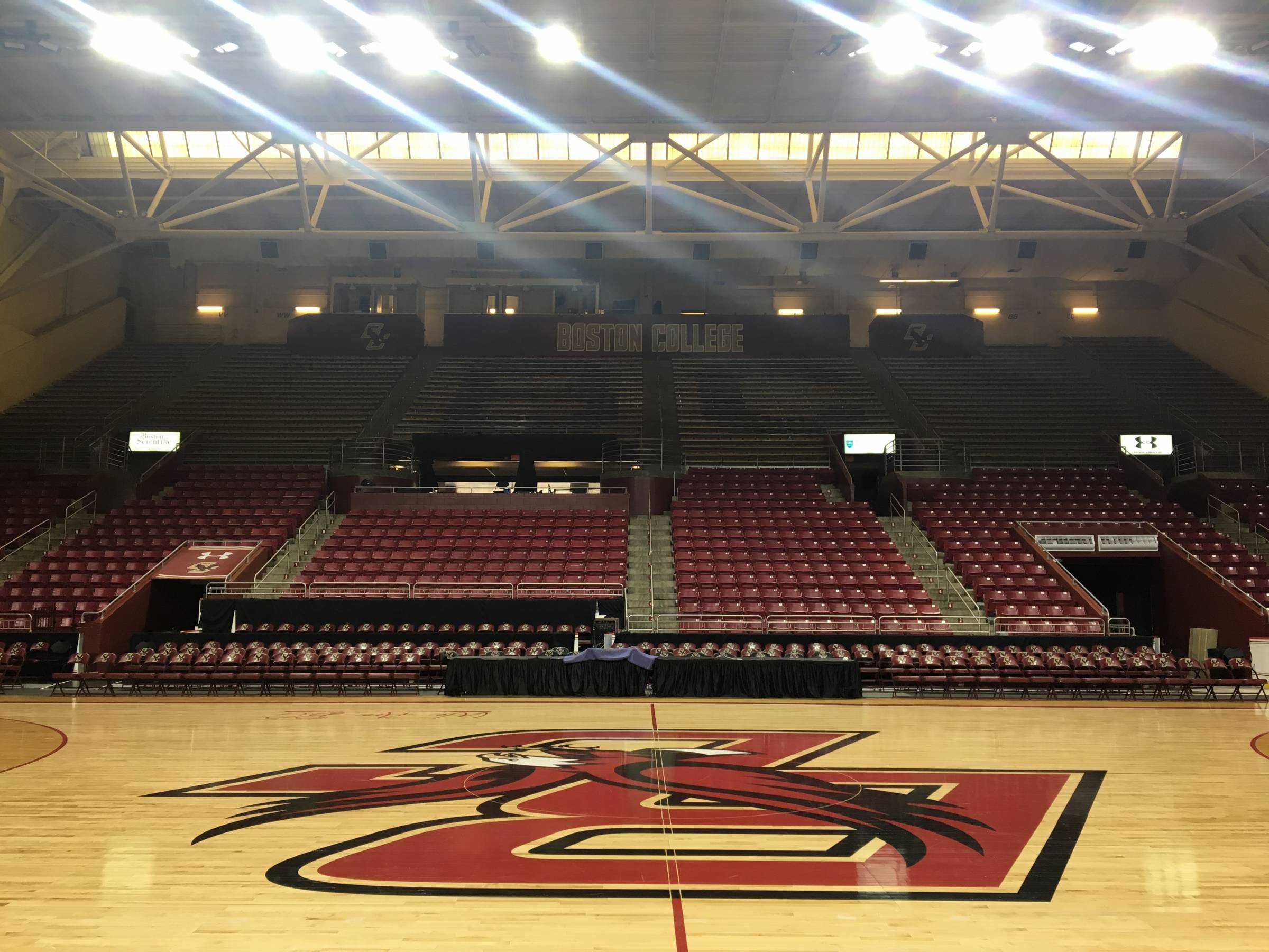 View from court side seats at Conte Forum 