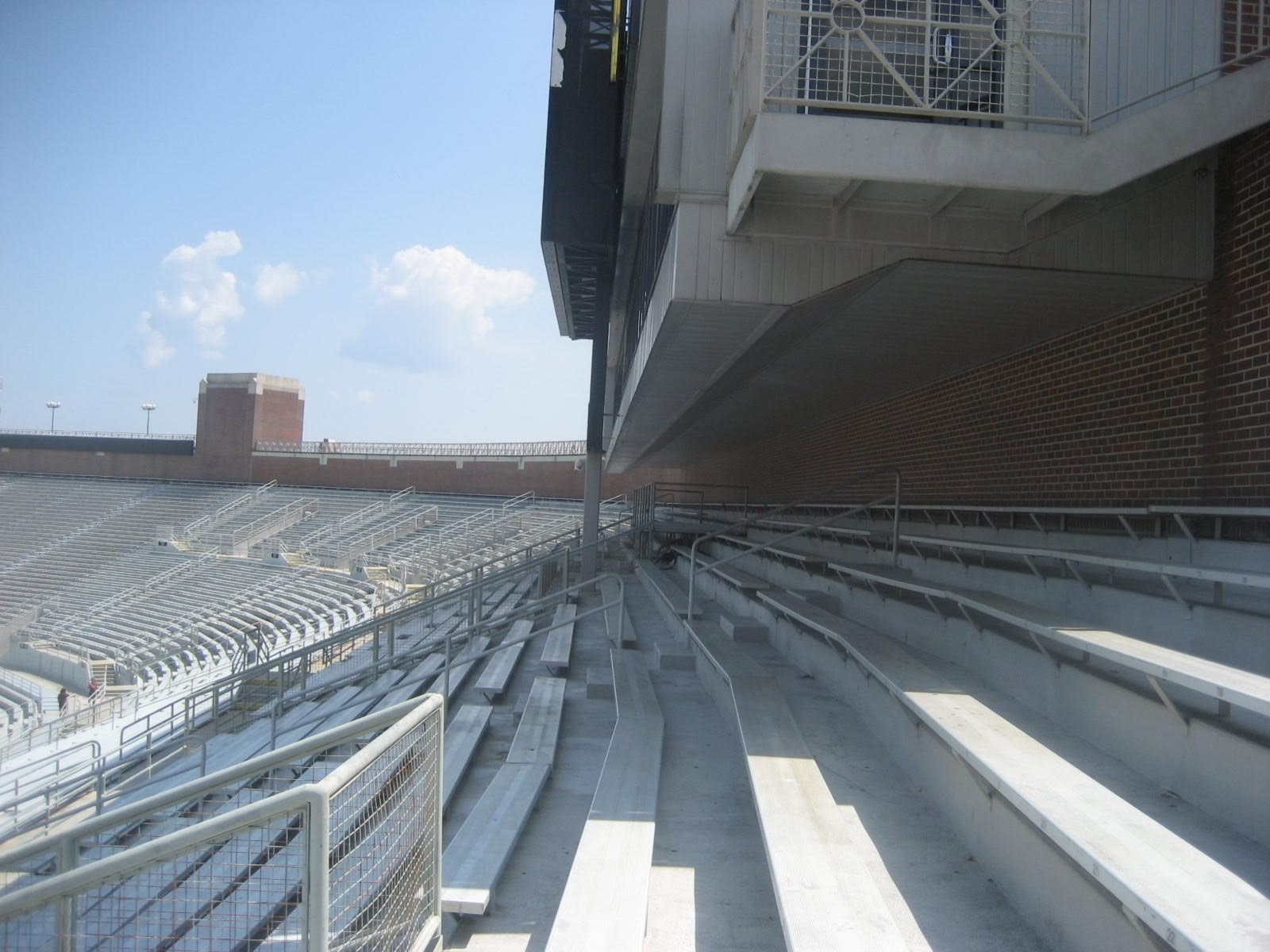 Shaded by the scoreboard