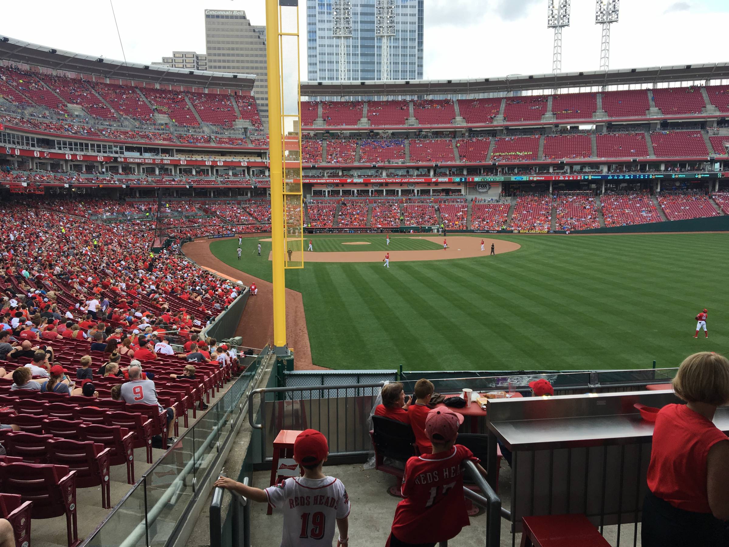 Lower Level Outfield seats above bullpen at Great American Ballpark