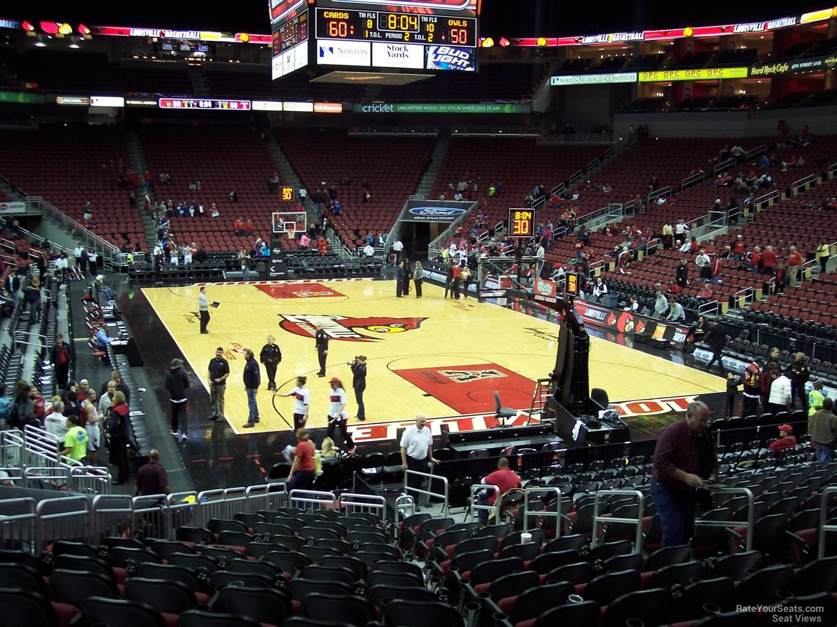 section 102, row v seat view  for basketball - kfc yum! center