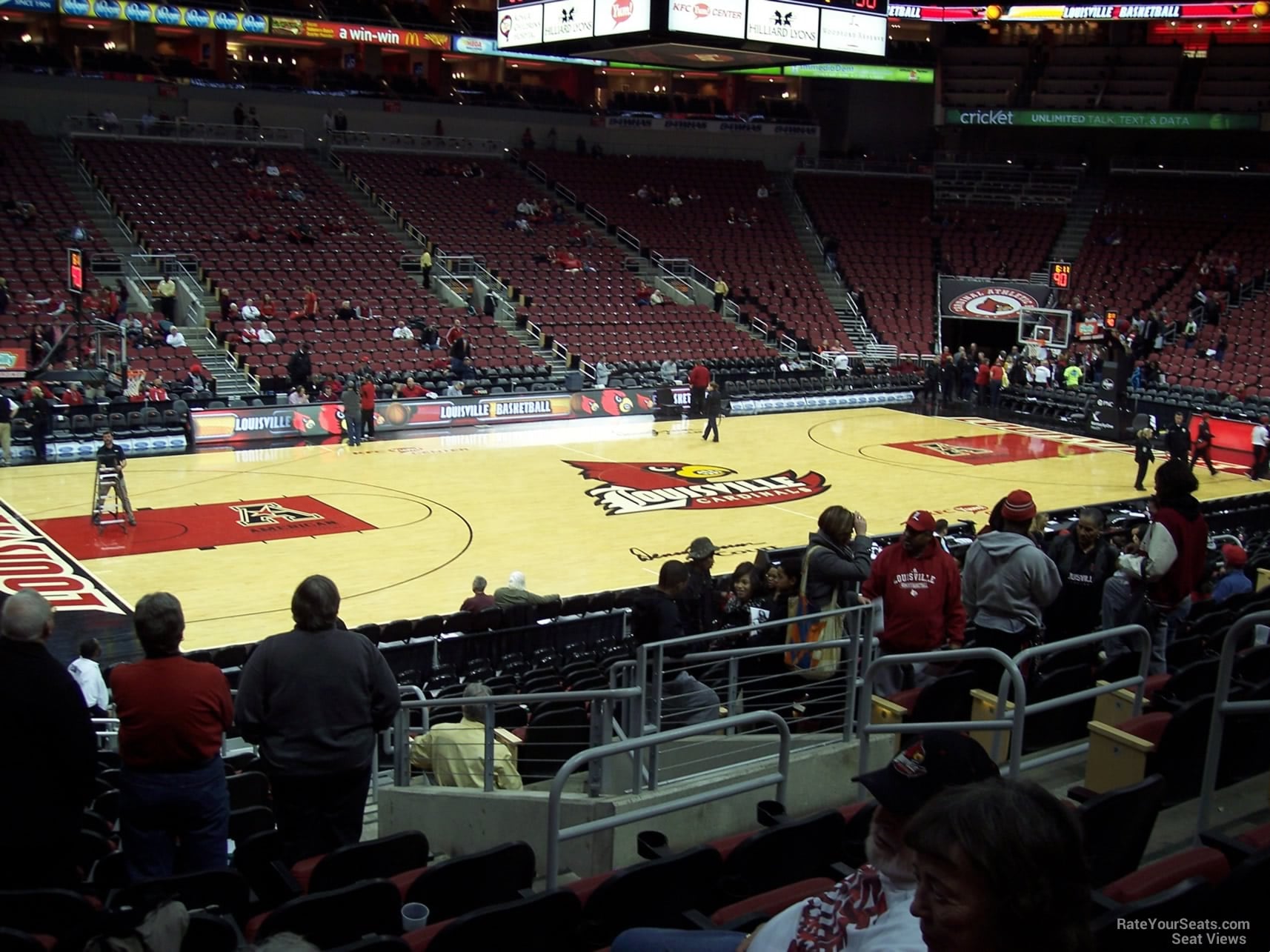 section 108, row v seat view for basketball - kfc yum! center