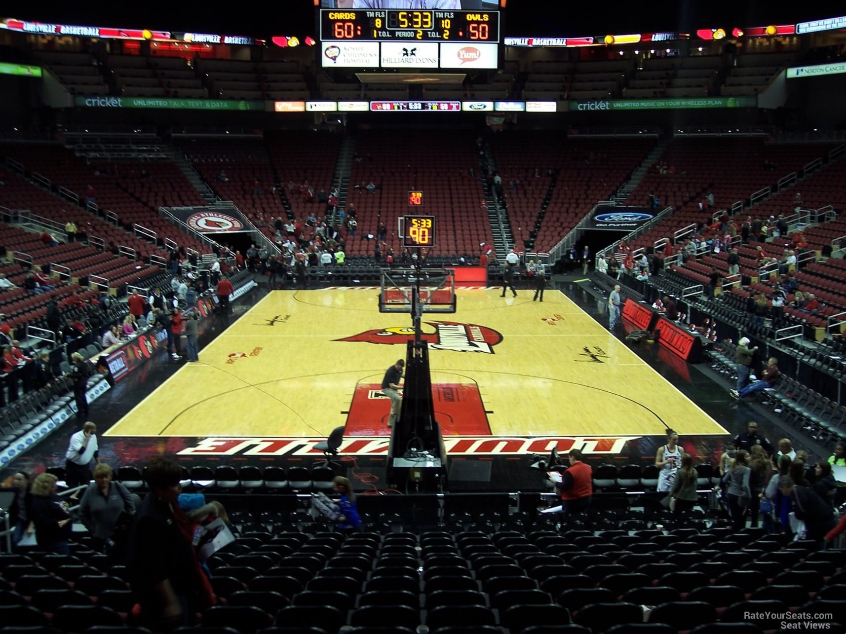 section 111, row v seat view  for basketball - kfc yum! center
