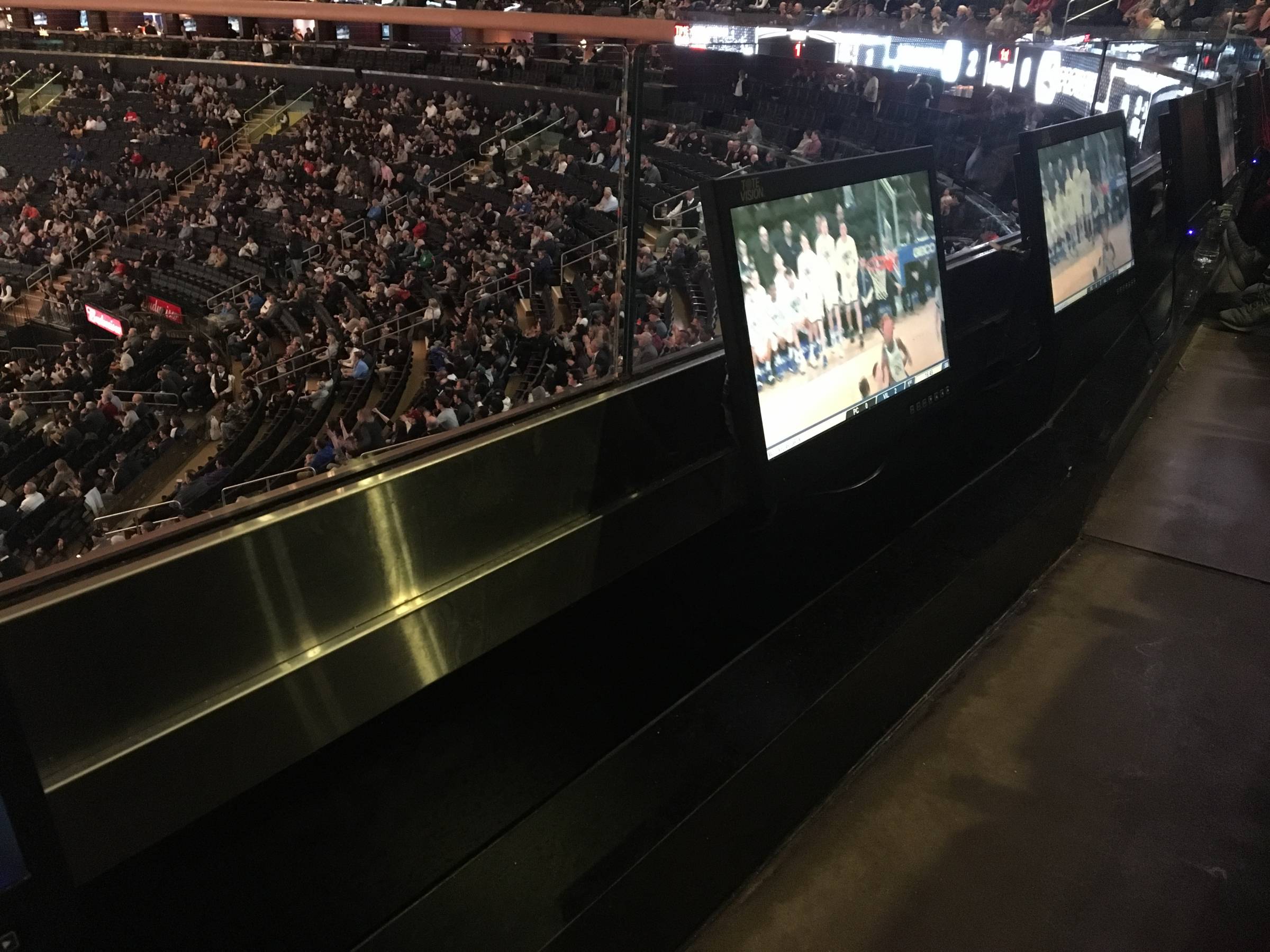 View of TV's in front of 200 level sections at Madison Square Garden