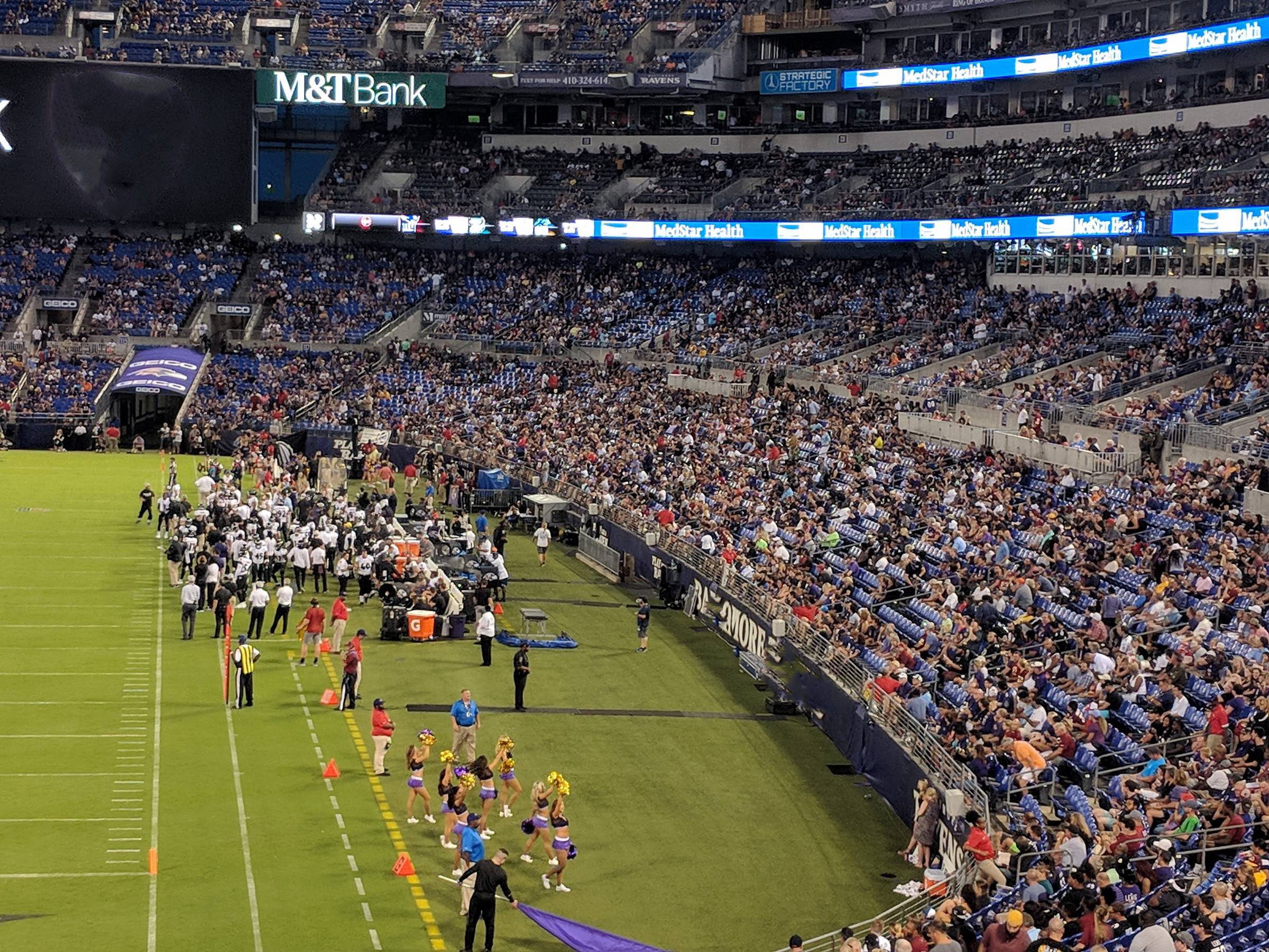 Seats behind Ravens home bench at MT Bank Stadium