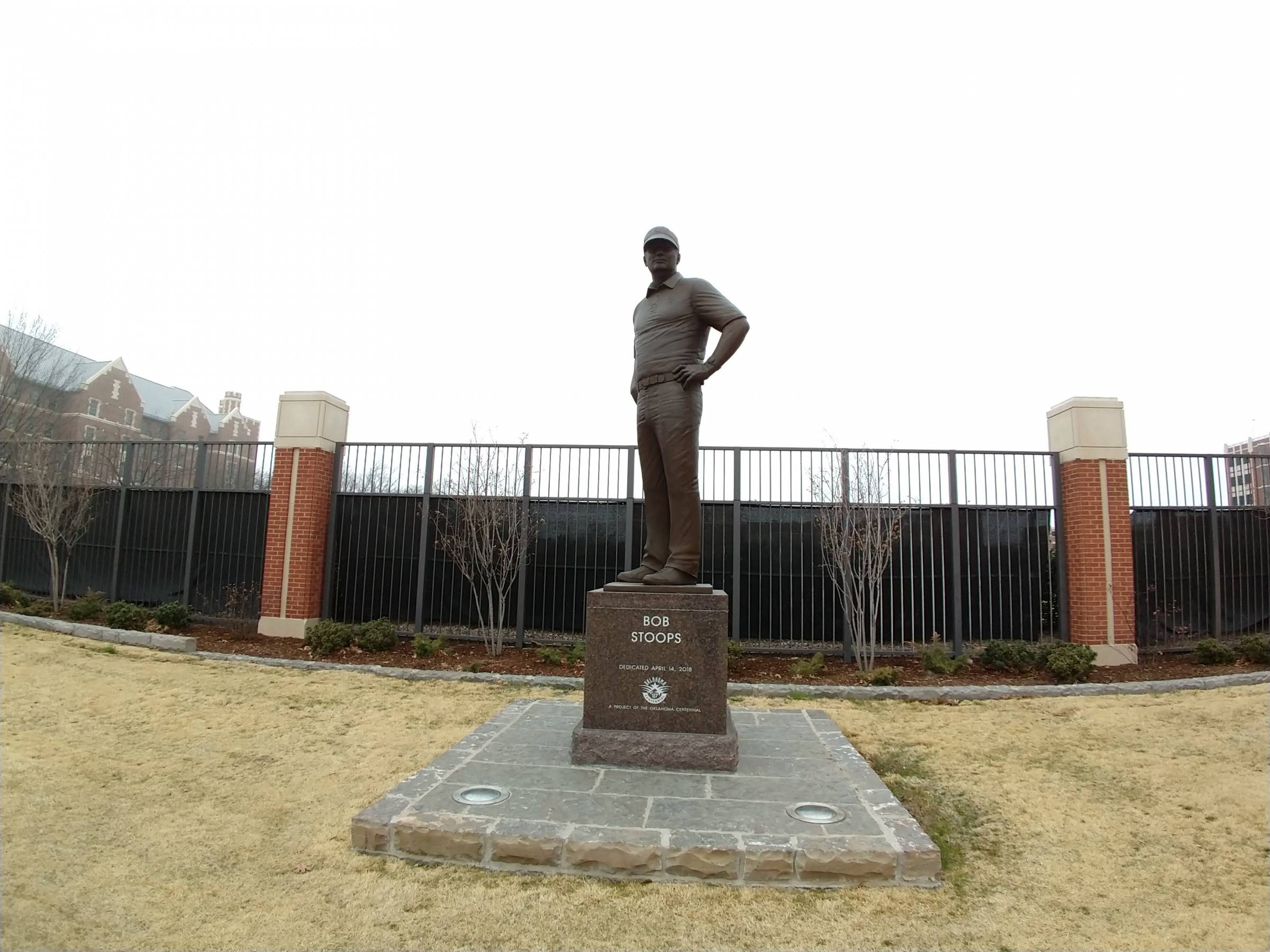 Bob Stoops Statue outside Oklahoma Memorial Stadium