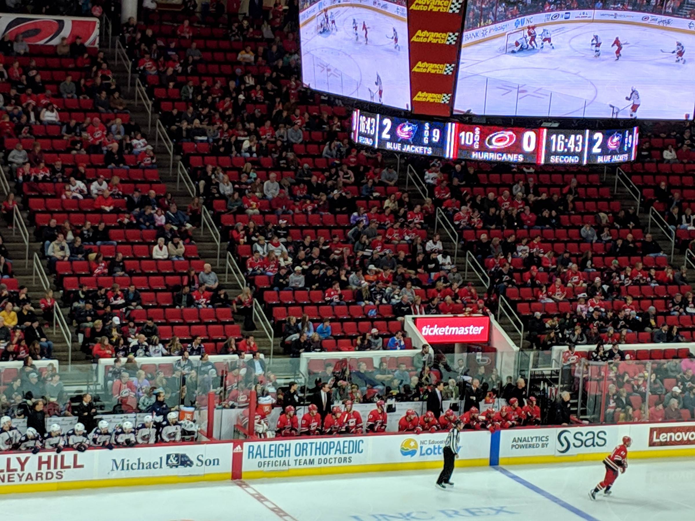 Hurricanes bench at PNC Arena