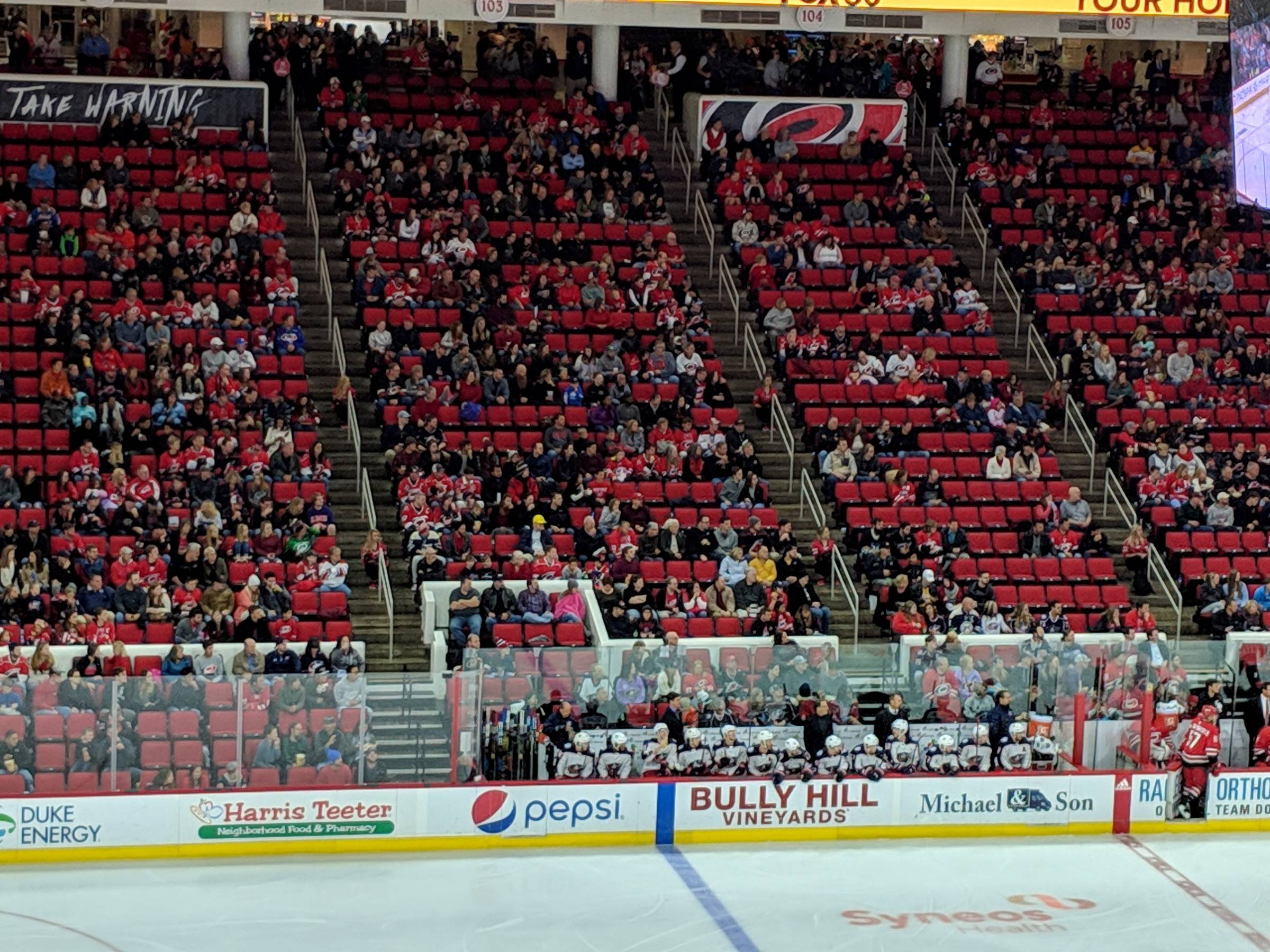 visitors bench for hockey at PNC Arena