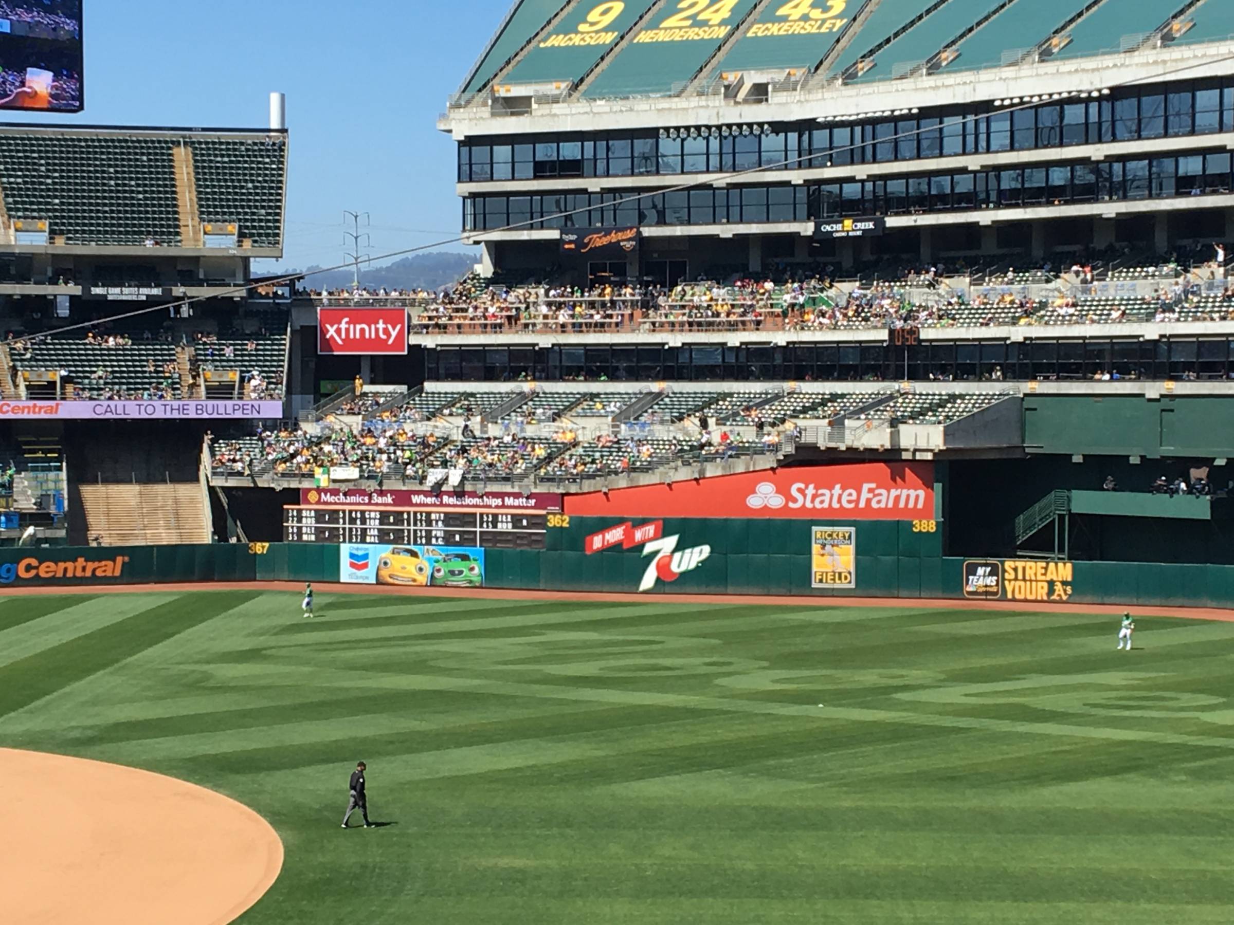 View of Bleacher seats in left field at Ringcentral Coliseum