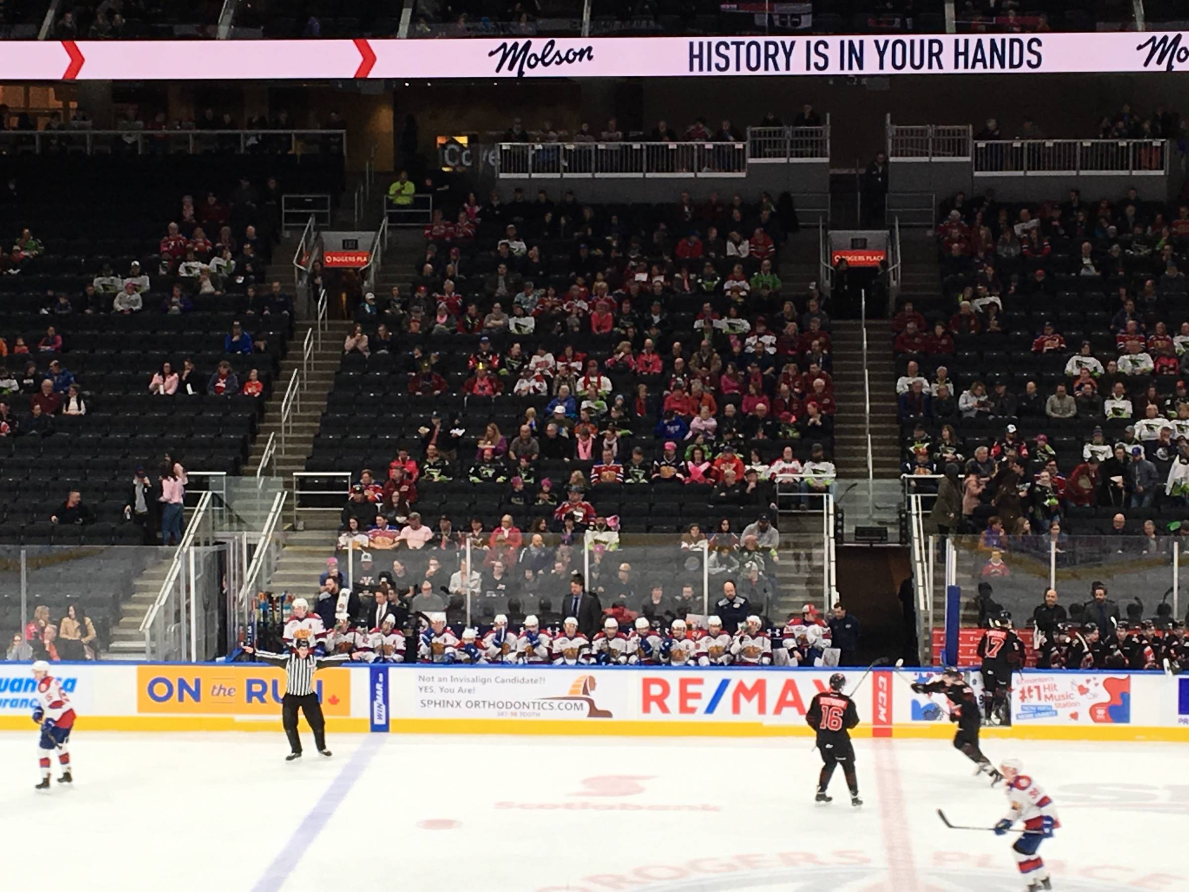 oilers bench at Rogers Place