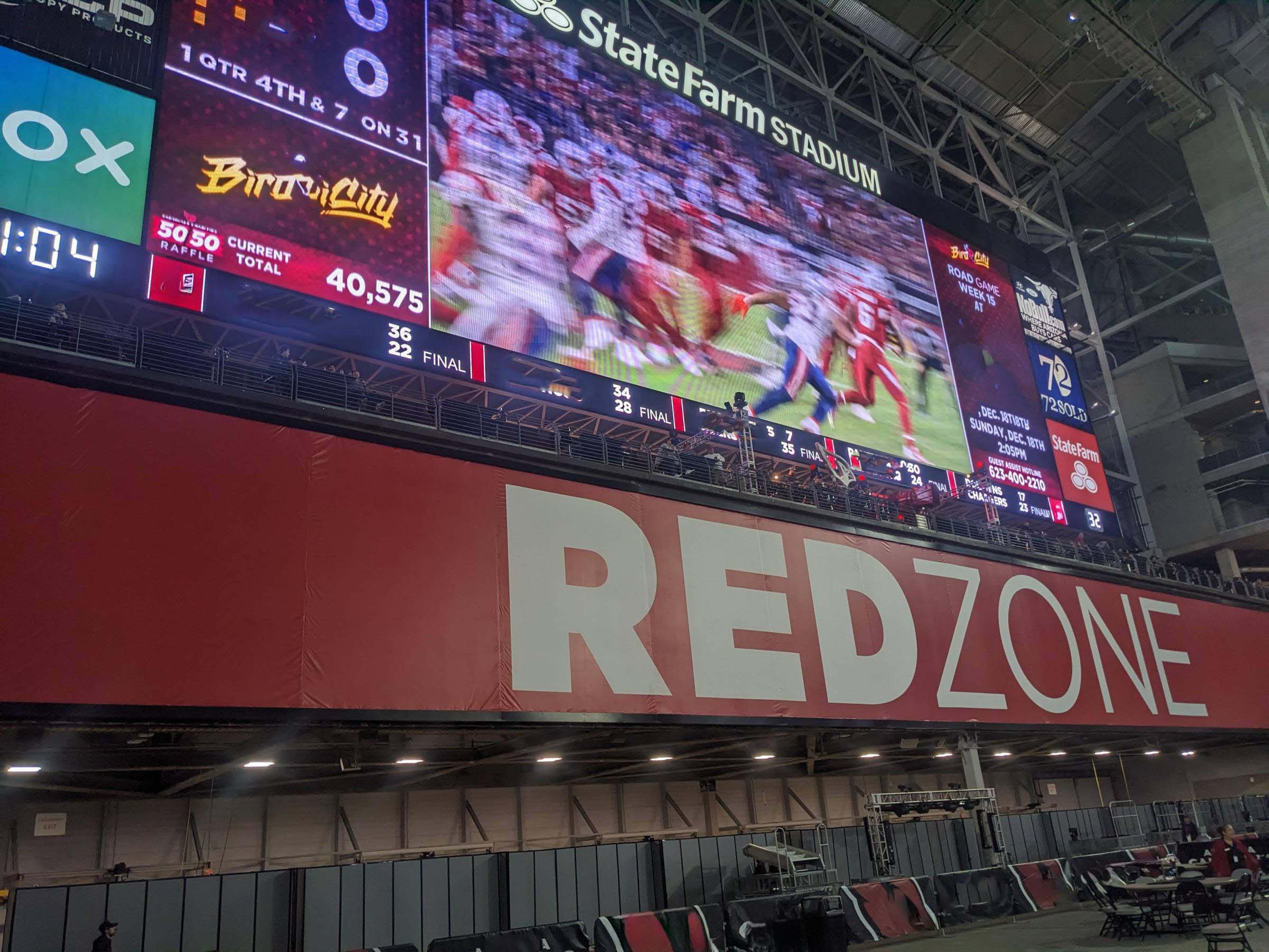 view of the scoreboard from red zone