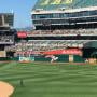 View of Bleacher seats in left field at Ringcentral Coliseum